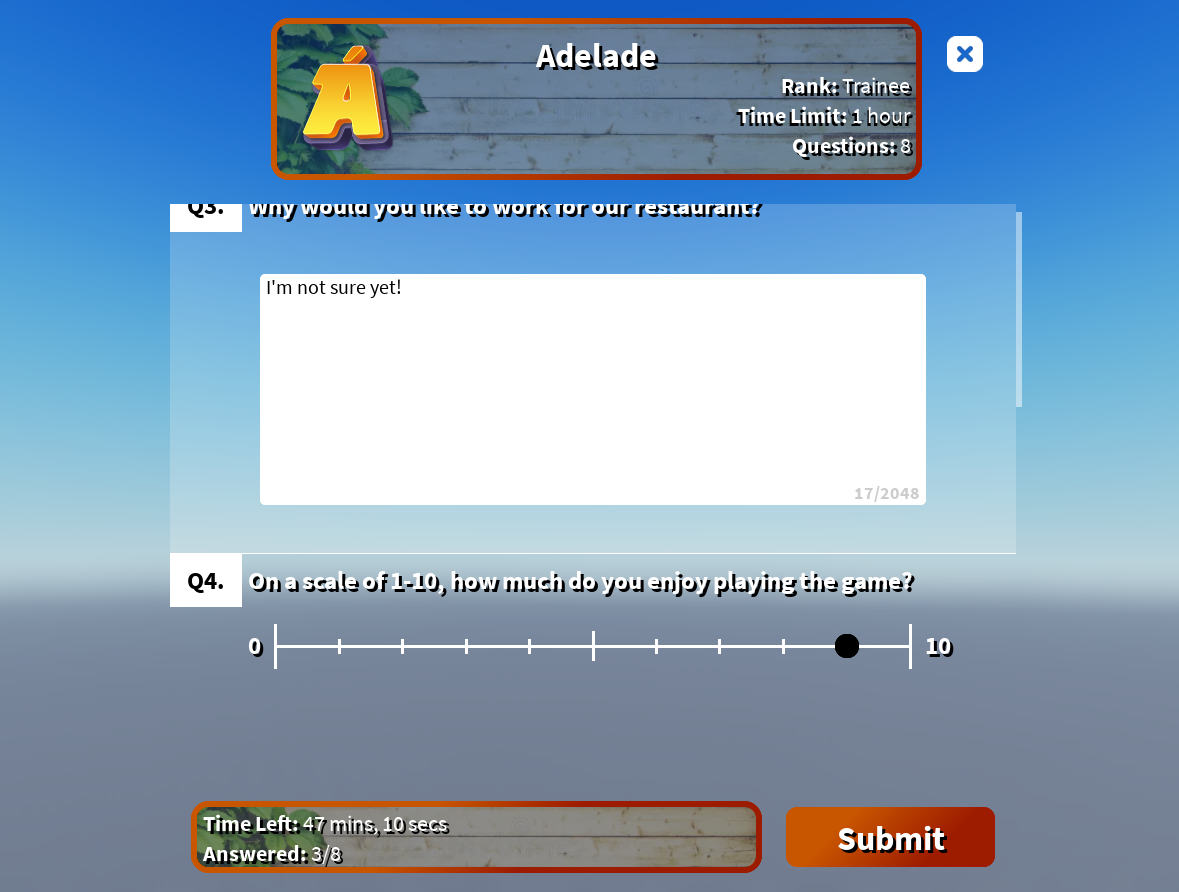 Quiz Center example briefly showing how the front end of my quiz centers work